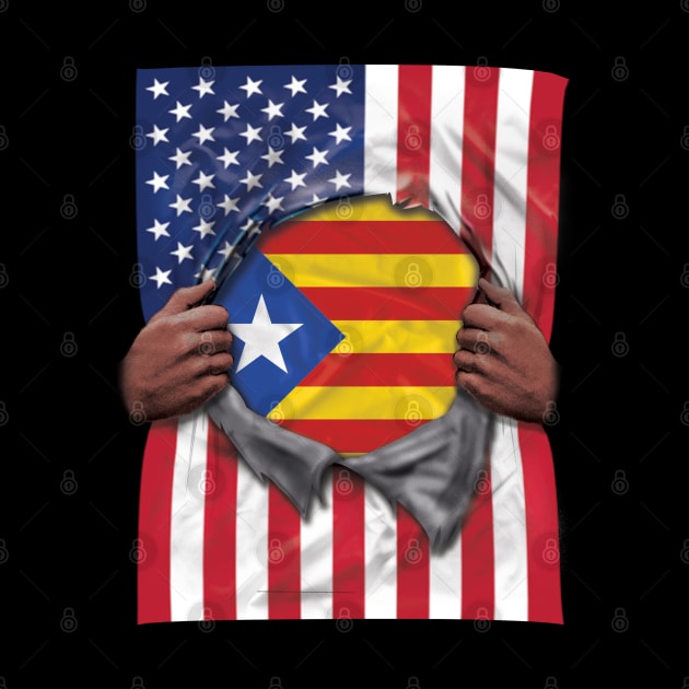 Catalonia Flag American Flag Ripped - Gift for Catalan From Catalonia by Country Flags