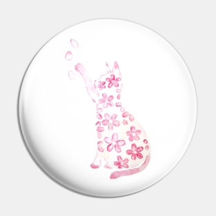 pink cat and cherry flowers watercolor Pin