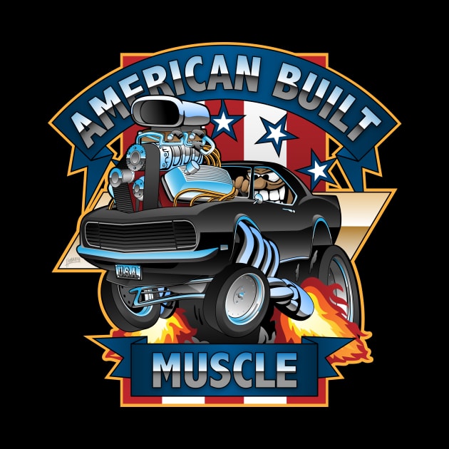 American Built Muscle - Classic Muscle Car Cartoon Illustration by hobrath