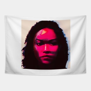 On the Wall - Red Glitch Art Portrait Tapestry
