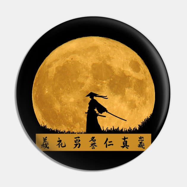Samurai in the Moon - Japanese Anime Art Pin by tatzkirosales-shirt-store