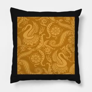 Gold on Gold Classy Medieval Damask Swans Pillow