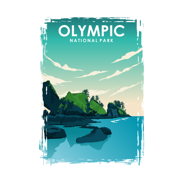 Olympic National Park Travel Poster by jornvanhezik