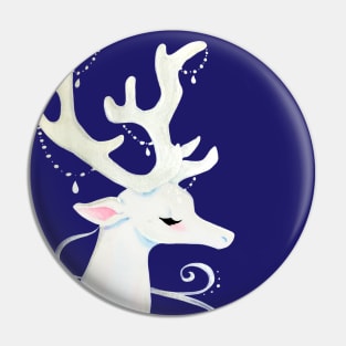 White Winter Stag Watercolor Illustration Pin