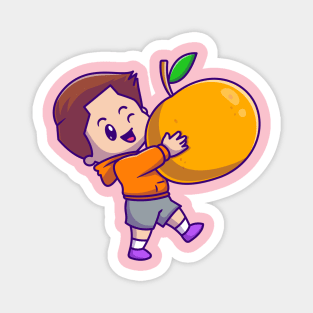 Cute Boy Holding Orange Cartoon Magnet