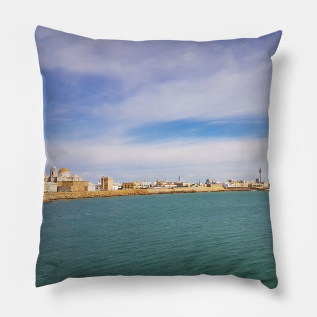 Panorama of Cadiz coastline, Spain Pillow by Kate-P-