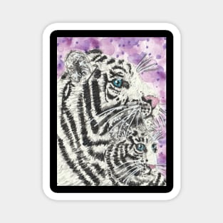 White tiger and baby tiger  cat Magnet