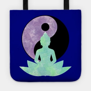 Buddha Yin Yang Lotus Flower Watercolor Green and Purple Tote