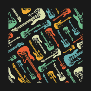 Electric Guitar Seamless Pattern Retro Theme T-Shirt