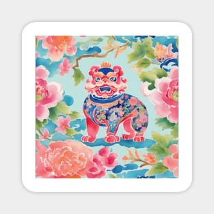 Foo Dog preppy chinoiserie watercolor painting Magnet