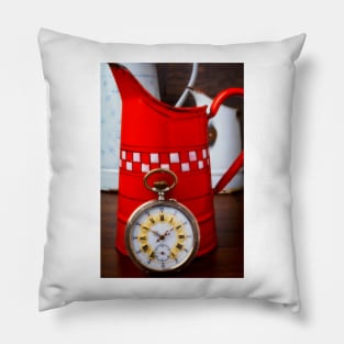 Beautiful Pocket Watch Against Red Pitcher Pillow