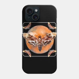 Deathshead hawk moths sphinx moths against an orange blood moon halloween spooky Phone Case