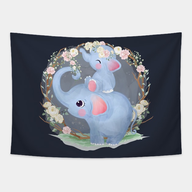 elephant motherhood cartoon Tapestry by Mako Design 