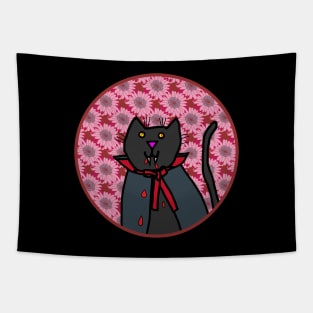 Portrait of a Halloween Horror Vampire Cat Tapestry