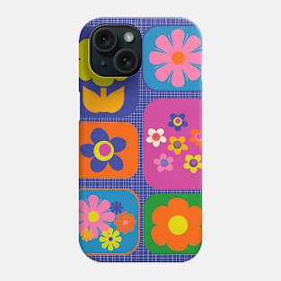 Retro Flower Patch Cute Colorful Vintage Aesthetic Flowers on Blue Phone Case