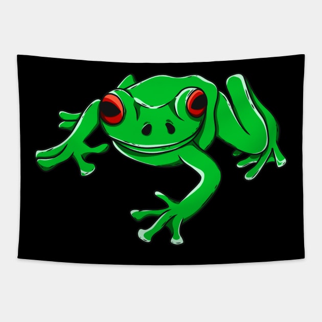 Tree Frog Green Amphibian Illustration Tapestry by Foxxy Merch