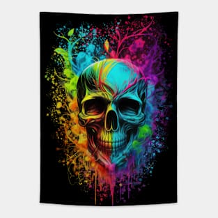 Colorful Floral Skull head design #2 Tapestry