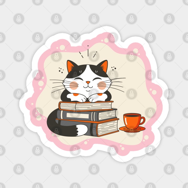 Blissful Bookworm Cat Magnet by enrynz