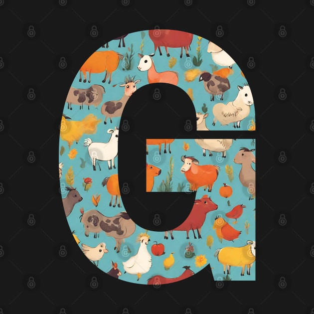 A pattern of farm animals filling the letter G by Studio468