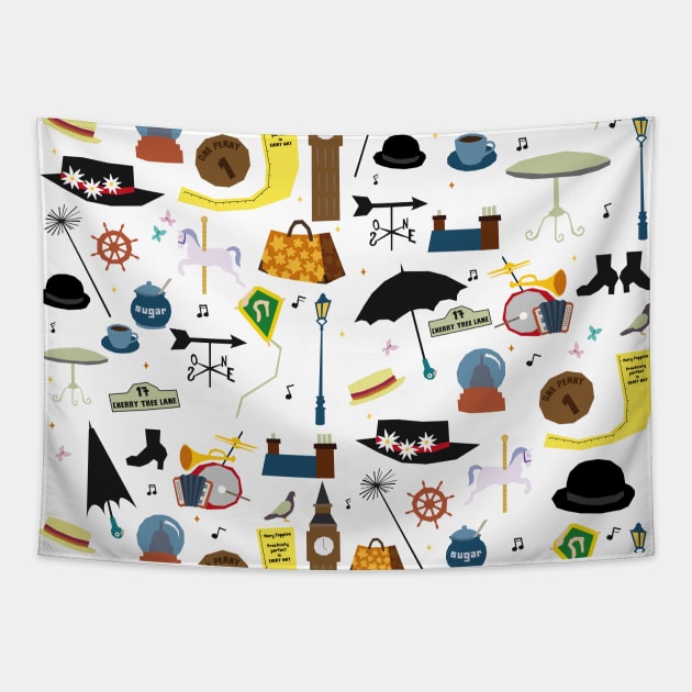 Mary Poppins cute paper objects Tapestry by PauRicart