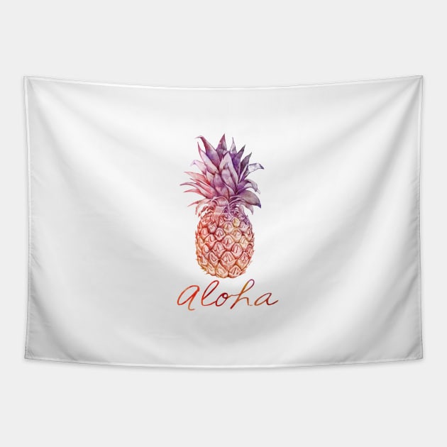 Aloha watercolor and chalk pastel Pineapple Tapestry by SouthPrints