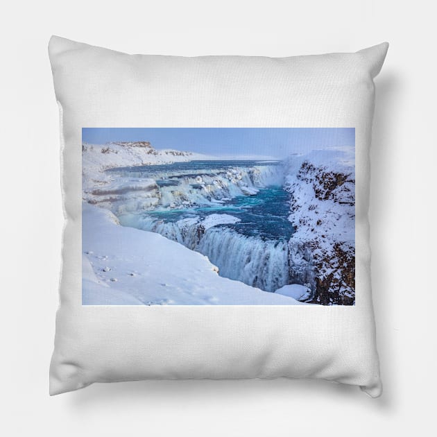 Gullfoss gorge and Hvita River, Iceland Pillow by GrahamPrentice
