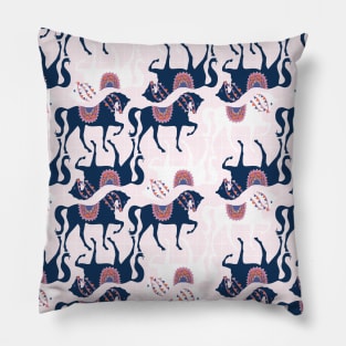 Cute Horses On Pink Background Pillow