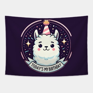 Kawaii Llama Alpaca Today Is My Birthday Party Tapestry