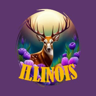 White-tailed Illinois Deer With Violets T-Shirt