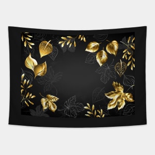 Black Background with Gold Leaves Tapestry