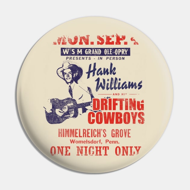 Hank Williams Concert Poster, distressed Pin by MonkeyKing