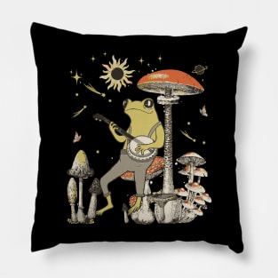 Cottagecore Frog Playing Banjo Pillow