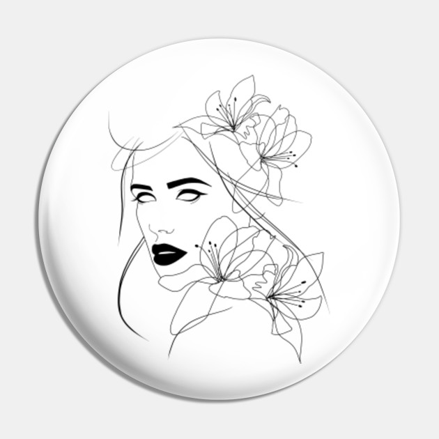 Minimal One Line Woman Face With Blooming Flowers One Line Art Pin Teepublic