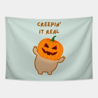 Keeping It Real Halloween Pumpkin Head Sloth Tapestry