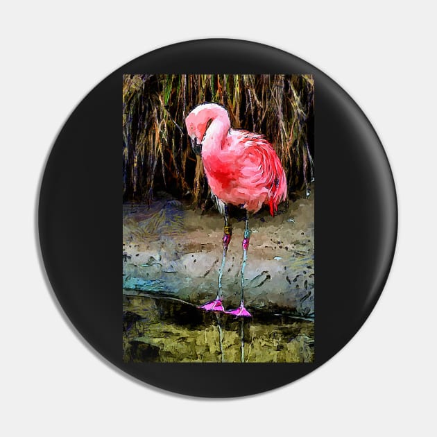 Pink Flamingo Digitized Watercolor Pin by SeaChangeDesign