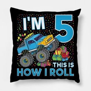 5th Birthday Monster Truck Party Gift 5 Year Old Boy Pillow