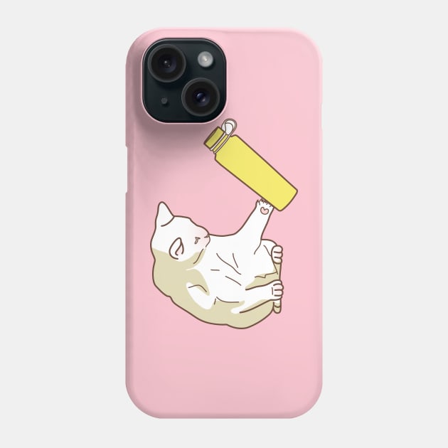Cat knocking yellow water bottle Phone Case by Wlaurence