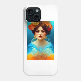 Art Nouveau Beauty in Blue and Gold, Vintage, Mucha, Gilded Age Phone Case