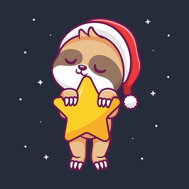 Cute Sloth Sleeping With Star In Space Cartoon by Catalyst Labs