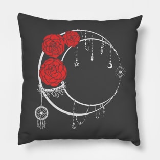 Dark Moon with Red Roses with Back Words Tattoo Pillow