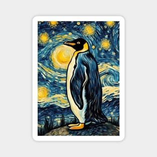 Cute Penguin Animal Painting in a Van Gogh Starry Night Art Style Magnet