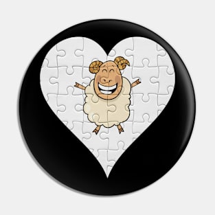 Jigsaw  Sheep Heart Design - Farm Animals Sheep Pin