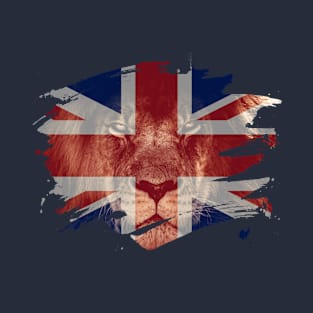 Britain Flag & African Lion Picture - British Pride Design T-Shirt