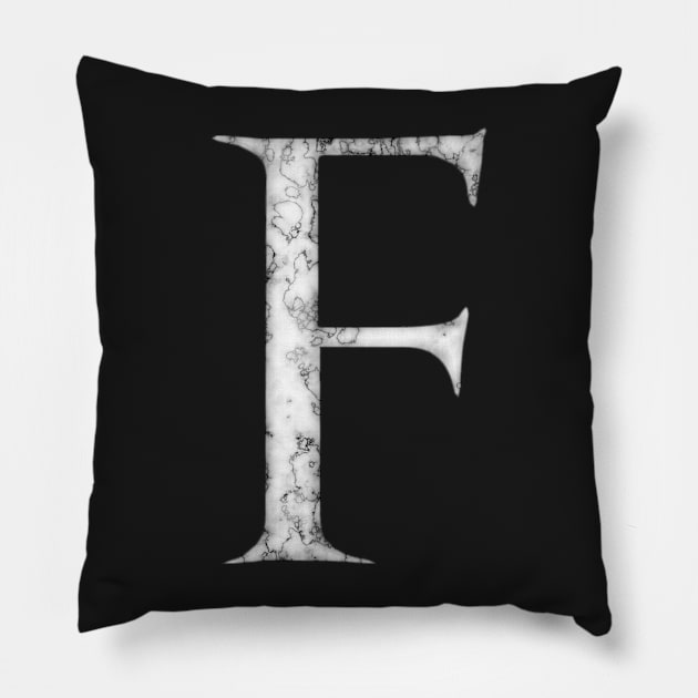 F in Roman White Marble Latin Alphabet Letter Sticker Pillow by SolarCross