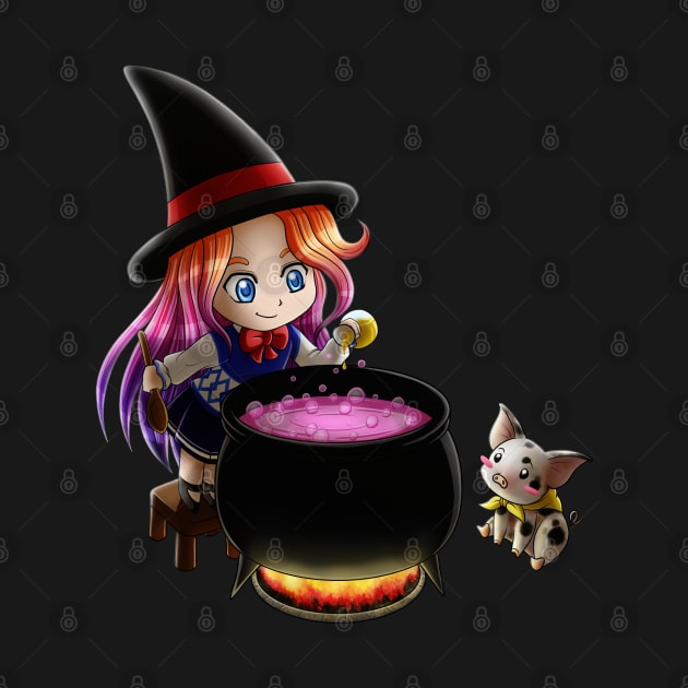 Kawaii little witch making a potion by Chiisa