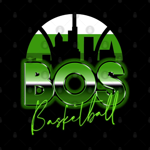 Boston Basketball Retro 90s Chrome Skyline by funandgames