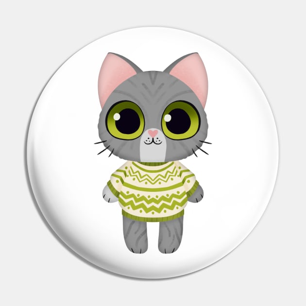 Holiday Kitten Gray Pin by Twkirky