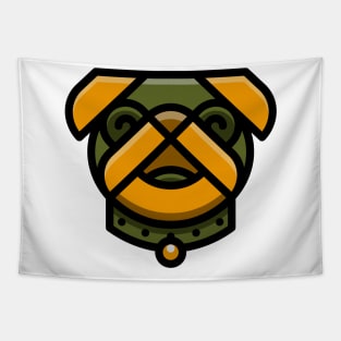 Cute Dog Pug Face Green Orange Tapestry