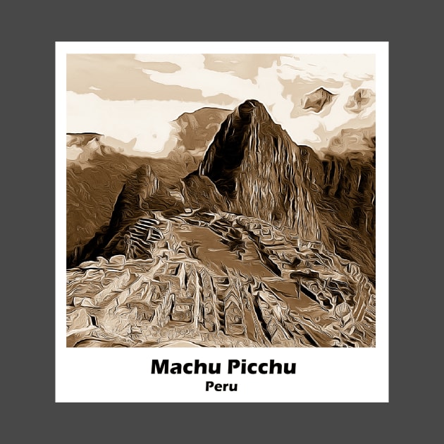 South America Machu Picchu Peru T-Shirt Sephia by SouthAmericaLive