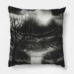 Winter Mountain River Falls Pillow